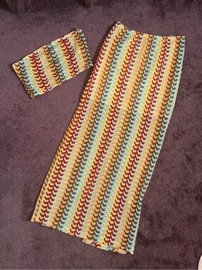 Multicolor Knit Maxi Skirt and See Through Tube Top Set